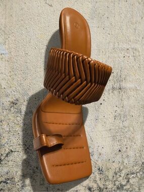 Woven Wide-Band Tan Slide Sandal for Women